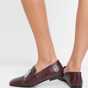 new ASOS leather loafers in croc brown, in a box